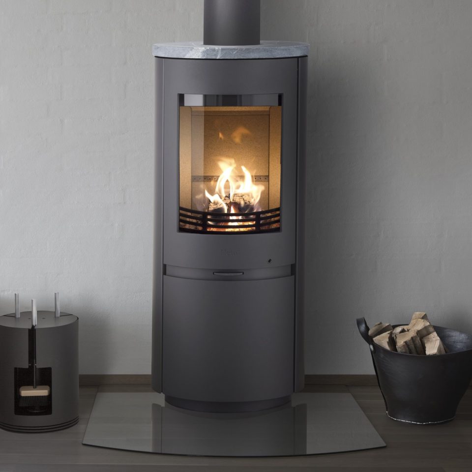 poêle à bois HETA 8 acier gris top Pierre ollaire