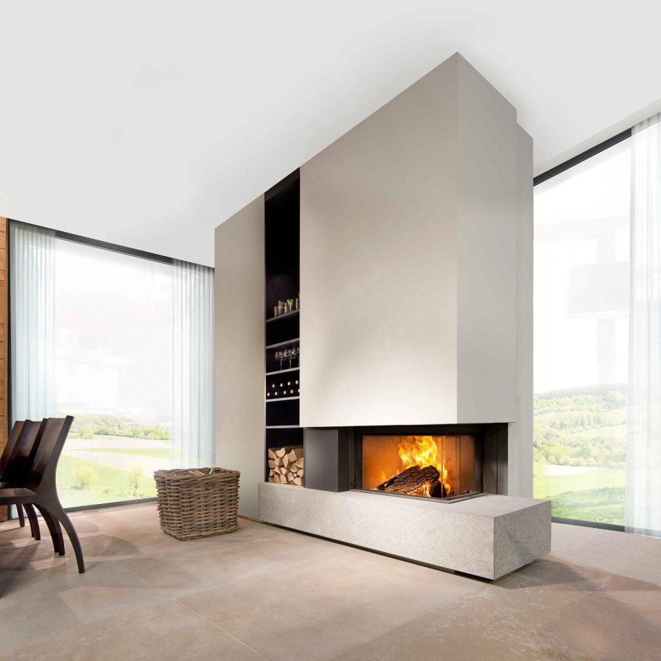 Foyer à bois Kalfire W65/38 C porte escamotable fonctionnement en foyer ouvert et fermé